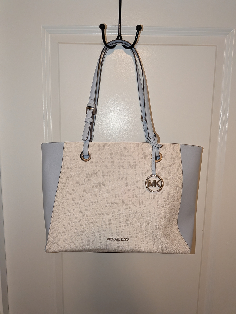 Michael Kors Cream & Light Blue Signature Tote
